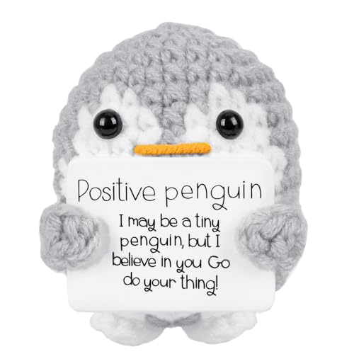 Netholid Positive Penguin Emotional Support Penguin Funny Handmade Crochet with Positive Cards Penguin Gifts Suitable for Birthday Gag Gift
