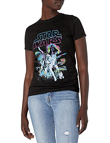 STAR WARS womens Neon Hope Poster Crew Neck Graphic T-shirt T Shirt, Black, Large US