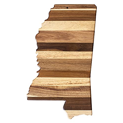 Rock & Branch Shiplap Series Mississippi State Shaped Wood Cutting Board and Charcuterie Serving Platter, Includes Hang Tie for Wall Display