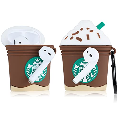 Joyleop (Cappuccino) for Airpods 1/2 Case Cover 3D Cute Cartoon Funny Fun Soft Silicone Air pods Stylish Trendy Food Drink Unique Design Girls Boys Teen Kids Women Cases for Airpod 1& 2