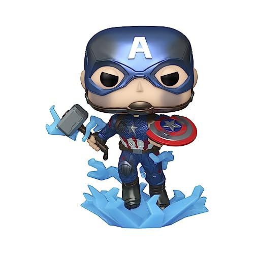 Funko POP! Marvel Avengers Endgame Captain America with Broken Shield & Mjolnir (Glow in The Dark & Metallic), Exclusive