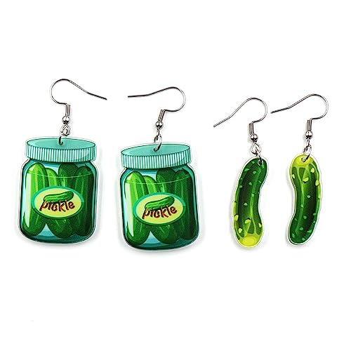Unique Weird Acrylic Drop Dangle Earrings Funny Lifelike Dill Pickle Cucumber Earrings for Women Girls Cute Gag Green Dangle Pickle Earrings for Pickle Lovers Gifts -Style 3
