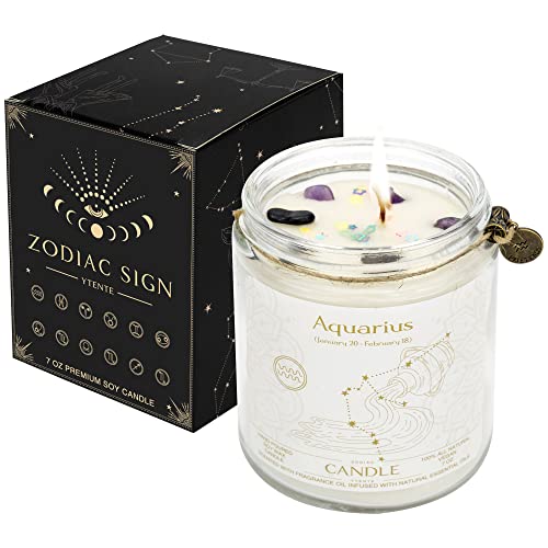YTENTE Zodiac Sign Candles, Zodiac Crystal Sign Candles,Astrology Scented Candles Best Friends Gifts for Women, Men Sister Brother Zodiac Funny Birthday Gift Candle Jar (Aquarius)