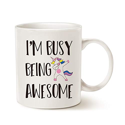 MAUAG Funny Quote Saying Coffee Mug Christmas Gifts, I'm Busy Being Awesome Birthday Gift Ideas for Friend Cup, White 11 Oz