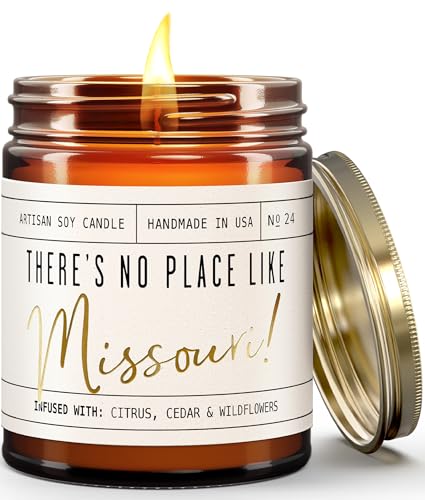 Missouri Gifts, Missouri Decor for Home - 'There's No Place Like Missouri Candle, w/Citrus, Lavender & Wildflowers I Missouri Souvenirs I Missouri State Gifts I 9oz Jar, 50Hr Burn, USA Made