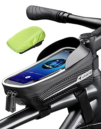 Newest Hard Casing Bike Bag, Bike Accessories for Adult Bikes,Gifts for Men, Mens Gifts for Birthday,Bicycle Enthusiasts,Sturdy / Lighter / Waterproof, 4” - 6.9” Cellphone, Black - Reflective Strip