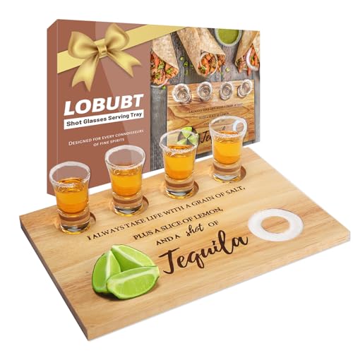 LOBUBT Tequila Shot Board Shot Glasses Serving Tray with Salt Rim Funny Shot Glasses Holder,Tequila Gifts for Housewarming,Liquor, Parties,Bar,Restaurant
