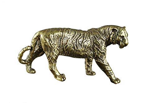 DMtse Chinese Feng Shui Brass Stripe Tiger Decor Statue Figurines for Wisdom Animal Sculpture Collectibles Gift