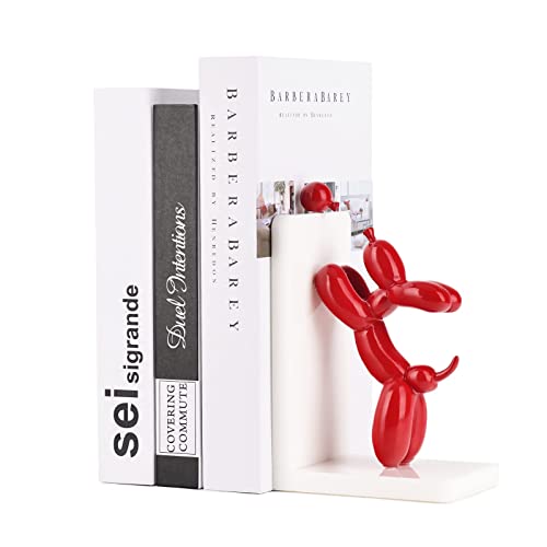 Resin Balloon Dog Book Ends Home Decor Modern Dog Stature Bookends Shelves Hold Books Heavy Duty Book Holder Stopper for Shelf Office Home (Red-1 pcs)