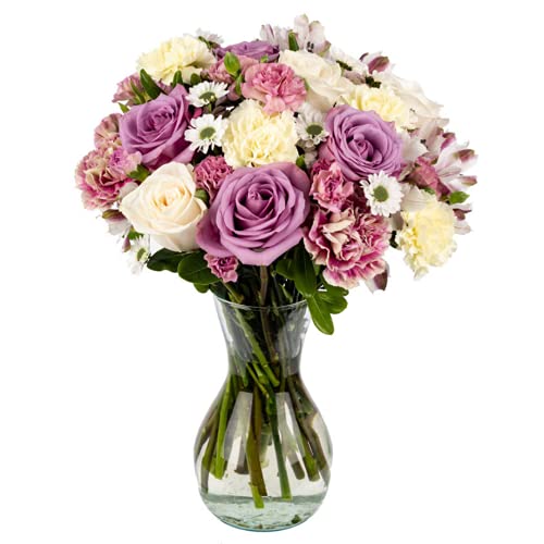 Pick Your Delivery Date - Mother's Day Flowers | Rejuvenate | Purple, White Fresh Flower Bouquet with Vase | Designed by Arabella Bouquets