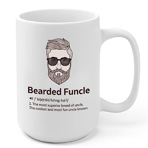 Panvola Bearded Funcle Definition Mug Gift To Uncle From Niece Nephew Brother Sister Father's Day Funny Ceramic Coffee Cup (15 oz)