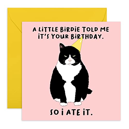 CENTRAL 23 - Funny Birthday Card - A Little Birdie Told Me It's Your Birthday So I Ate It - Greeting Cards for Cat Owner - Gift for Men Women Him Her Friend - Comes With Fun Stickers