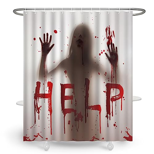 YAYAGo Halloween Shower Curtain Halloween Blood Bathroom Curtain Help Me with Bloody Hands for Halloween Decorations Curtain Set for Bathroom with Hooks Decor for Bathroom 72x72 Inch
