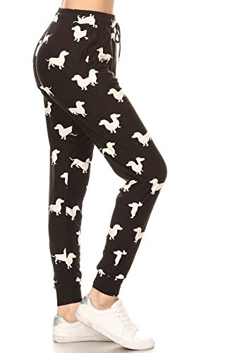 Leggings Depot Women's Relaxed fit Jogger Pants - Track Cuff Sweatpants with Pockets-S668, Medium, Wiener Dog