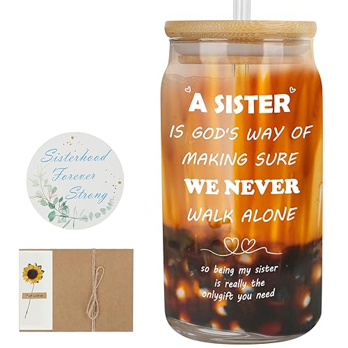 Sister Gifts From Sister, Brother - Best Birthday Gifts for Sister, Funny Unique Birthday Presents for Big Sister, Little Sister, Sister In Law, Sibling, Bestie, Women - 16 Oz Coffee Can Glass