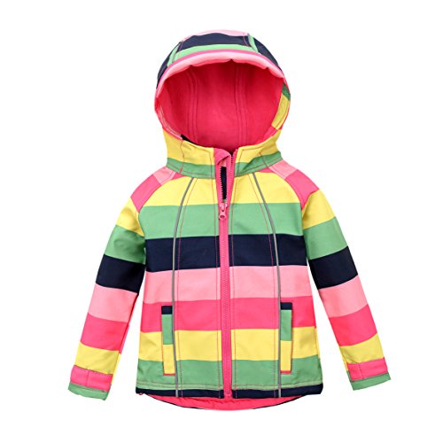 M2C Girls Fleece Lined Jacket Striped Windproof Softshell Windbreaker Pink 5T