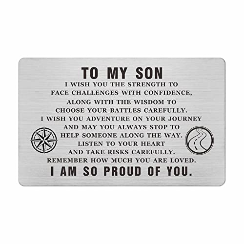 ABNTY To My Son Graduation Card - Steel Engraved Inspirational Quote Message Gifts for Son - Birthday Christmas Gifts Wallet Insert