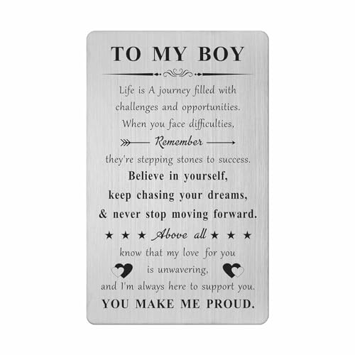 DGXMD Son Gifts from Mom - to My Son I Love You Gift for Him Boys Men - Inspirational Quote Engraved Card Gift for Graduation Birthday Christmas