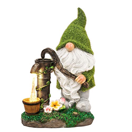TERESA'S COLLECTIONS Garden Gnomes Decorations for Yard with Solar Outdoor Lights, Flocked Garden Sculptures & Statues for Porch Patio Decor, Gifts for Mom, Garden Decor for Outside,Mothers Day 9.8'