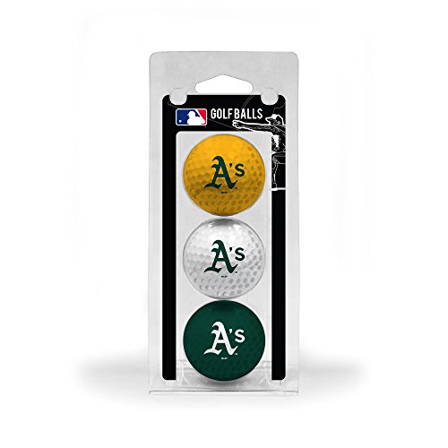 Team Golf MLB Oakland Athletics 3 Golf Ball Pack Regulation Size Golf Balls, 3 Pack, Full Color Durable Team Imprint