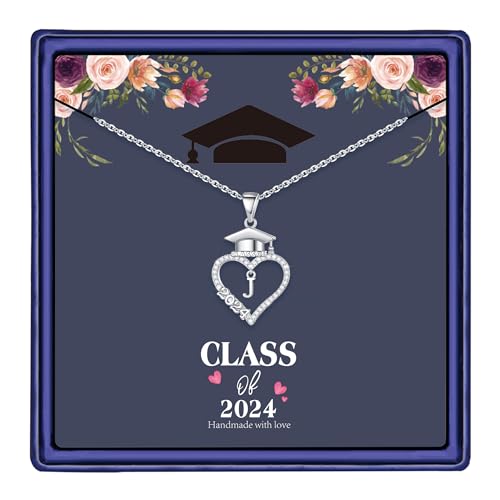 M MOOHAM 2024 Graduation Gifts for Her, 14K White Gold Plated Graduation Cap Necklaces Class of 2024 Graduation Gifts High School Graduation Gifts College Graduation Gifts for Her (J)
