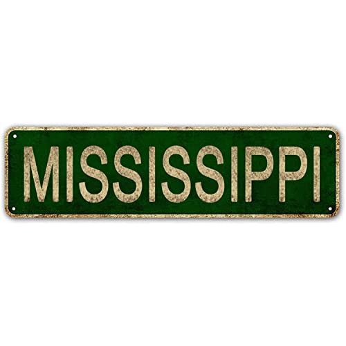 LINStore Mississippi Sign, America State Name Vintage Metal Tin Sign, Wall Decor for Office/Home/Classroom - Best Decor Gift Ideas for Women Men Friends 4x16 Inches