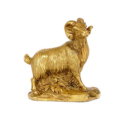 Feng Shui Chinese Zodiac Goat Figurine Golden Brass Lucky Sheep Statue Desktop Collectible Home Office Table Decor Gifts -- Addune (Goat/Sheep)