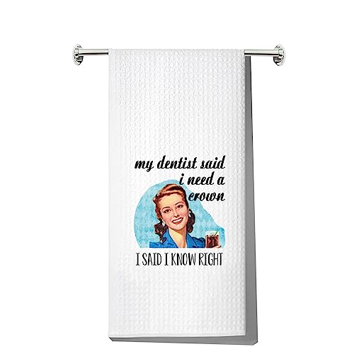 LEVLO Retro Sassy with Funny Saying Dish Towel Retro 50s Gift for Women Vintage Houmorous Kitchen Towel (My Dentist Said Towel)