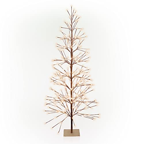 Alpine Corporation 71'H Indoor/Outdoor Artificial Flocked Christmas Tree with White LED Lights, Brown