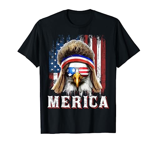 Merica Eagle Mullet 4th of July American Flag Stars Stripes T-Shirt