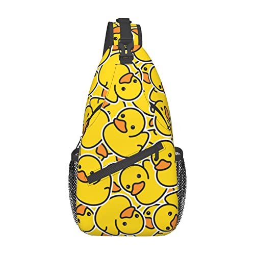COFEIYISI Unique Rubber Duck Sling Bag Crossbody Backpack for Men Women a Bunch of Yellow Rubber Ducks Cartoon Animal Overlay Chest Bag Casual Shoulder Backpack Sport Travel Hiking Daypack