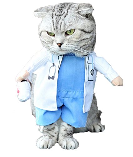 Mikayoo Pet Dog Cat Halloween Costume Doctor Nurse Costume Dog Jeans Clothes Cat Funny Apperal Outfit Uniform(Doctor,S)
