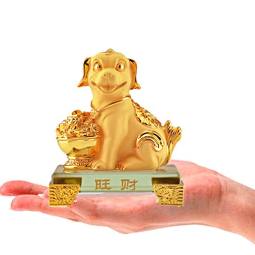WXMYOZR Chinese Zodiac Statue 2024 Chinese Zodiac Dragon Year Feng Shui Decor Golden Resin 12 Zodiac Animals Figurines Best Chinese Zodiac Gift,Dog,Little