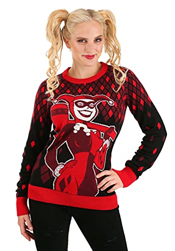 Harley Quinn Ugly Christmas Sweater for Women, DC Comics Superhero Ugly Xmas Sweaters, Red Holiday Crewneck XL