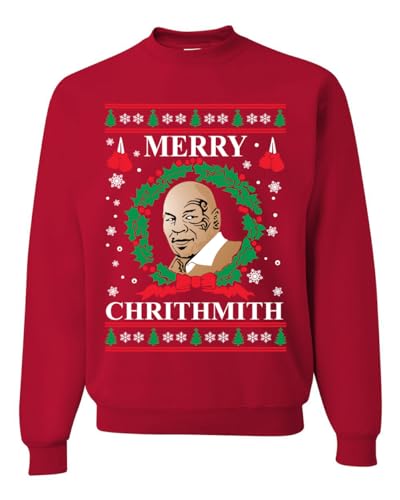 Wild Bobby Merry Chrithmith Mike Tyson Ugly Christmas Sweater Unisex Crewneck Graphic Sweatshirt, Red, X-Large