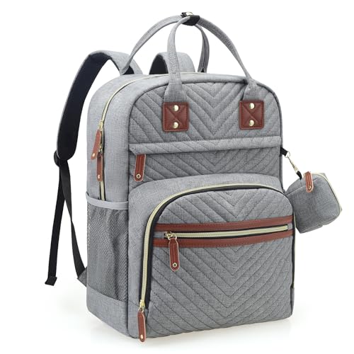 Tuwubi Diaper Bag Backpack,Baby Essentials Travel Tote Bag, Multi function Waterproof Backpacks,Travel Essentials with Stroller Straps & Pacifier Case - Grey