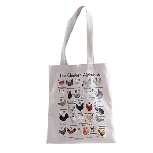 XYANFA Chicken Shopping Bag A-Z Of Chicken Tote Bag Chickens Gift Chicken Lover Gift Gift For Chicken Lover Owner (The Chicken Alphabet)