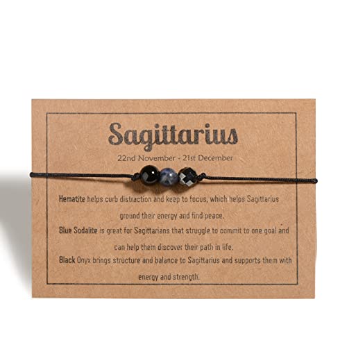 Zodiac Sagittarius Bracelets Sagittarius Gifts for Women Men, 6mm Natural Stone Horoscope Bracelets Healing Gemstone Crystals Zodiac Sign Gifts