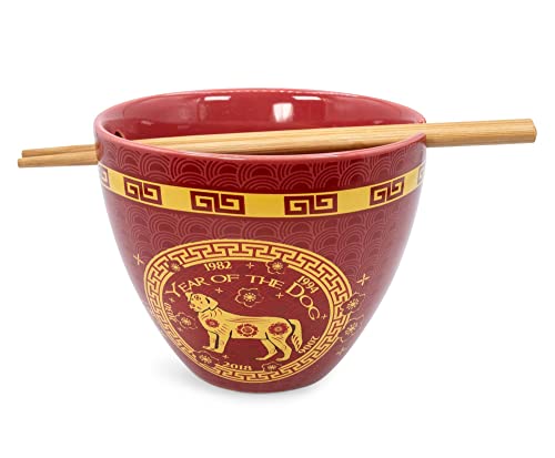 Boom Trendz Year Of The Dog Chinese Zodiac Ceramic Dinnerware Set Includes 16 Ounce Ramen Noodle Bowl and Red One Size