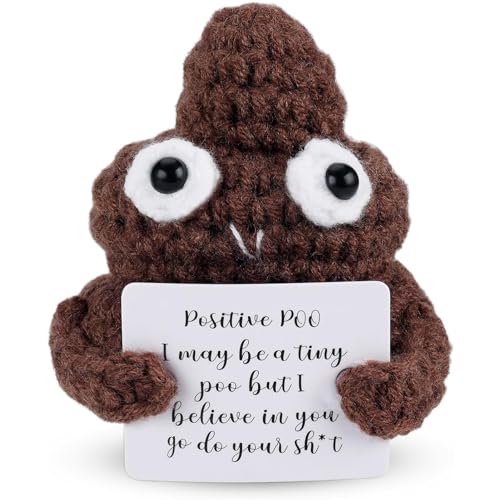 Funny Gifts Women Positive Potato Partner Cute Birthday Gift Mini Positive Poo with Card Unique Desk Car Decor Little Knitted Crochet Toy Office Gifts for Coworkers Employees