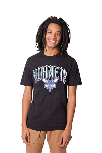Ultra Game -NBA Charlotte Hornets Mens Arched Plexi Short Sleeve Tee Shirt, Black, Medium