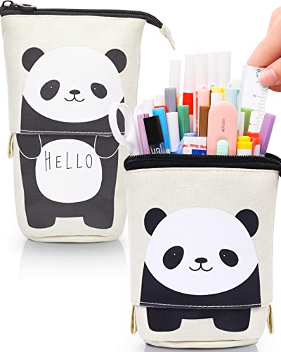 Sooez Standing Pencil Case, Cute Panda Pop Up Durable Pen Pouch, Telescopic Pencil Holder, Kawaii Stand Up Pencil Case, Spacious Pencil Pouch Portable Pencil Bag for School Office