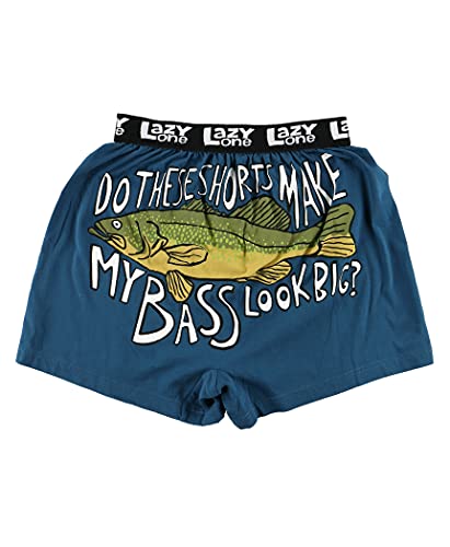 Lazy One Funny Animal Boxers, Novelty Boxer Shorts, Humorous Underwear, Gag Gifts for Men, Fishing, River, Lake (Bass, Medium)