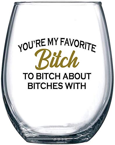 Friend Gifts For Women, Funny BFF Birthday or Christmas Gift For Best Friend Women or Men 15 oz Dishwasher Safe Stemless Wine Glass for Wine Lovers, Unique Friendship Gift