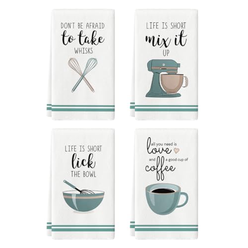 Artoid Mode Coffee Kitchen Ware Quote Funny Kitchen Towels and Dish Towels, 18 x 26 Inch Housewarming Daily Ultra Absorbent Drying Cloth Hand Towels and Tea Towels for Cooking Baking Set of 4