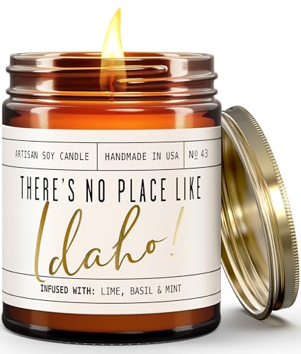 Idaho Gifts, Idaho Decor for Home - 'There's No Place Like Idaho Candle, w/Lime, Basil & Mint I Idaho Souvenirs I Idaho State Gifts I 9oz Jar, 50Hr Burn, USA Made