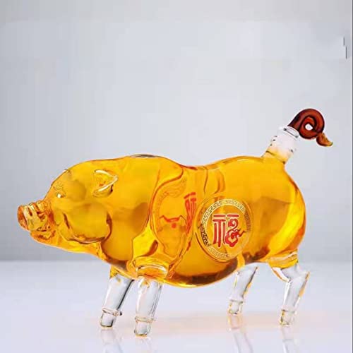 Lucky pig whisky decanter, Chinese zodiac animal decanter wine bottle, lead-free glass animal whisky bottle, 1000ML whisky, vodka, Fathers Day Alcohol Gifts for Men (empty bottle)