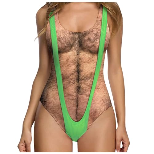 Generic March Sale Women Sexy High Cut One Piece Swimsuit Funny Bathing Suit Bathing Suit with Chest Hair Print Funny Flattering Beach Monokini Swimwear