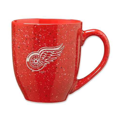Rico Industries NHL Hockey Detroit Red Wings Red 16 oz Team Color Laser Engraved Speckled Ceramic Coffee Mug