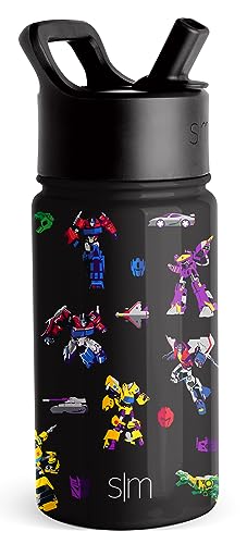 Simple Modern Transformers Kids Water Bottle with Straw Lid | Reusable Insulated Stainless Steel Cup for School | Summit Collection | 14oz, Transformer Block Nation